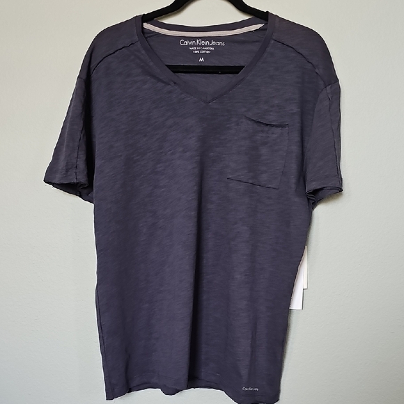 Calvin Klein Blue Short Sleeve Tee Classic V Neck NWT Medium - Picture 1 of 8